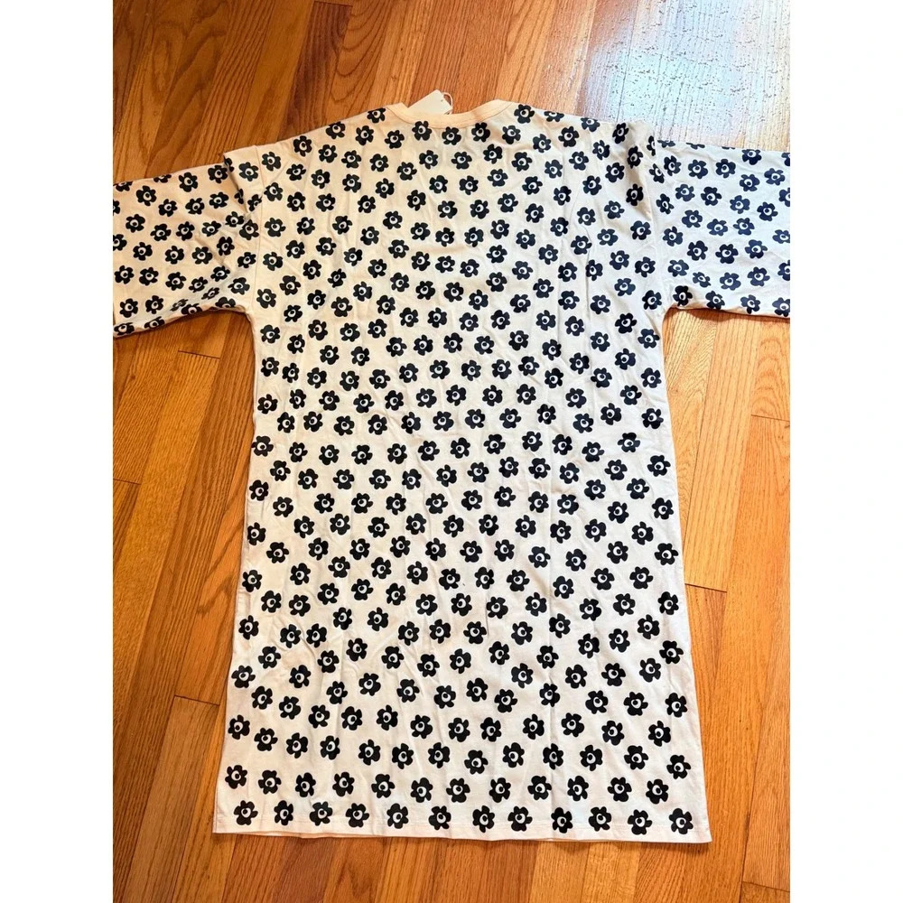 Tory‎ Burch Flower Stencil T-Shirt Dress French Cream Black Floral Size M